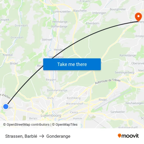 Strassen, Barblé to Gonderange map