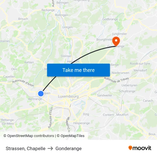Strassen, Chapelle to Gonderange map