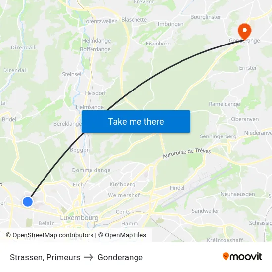 Strassen, Primeurs to Gonderange map