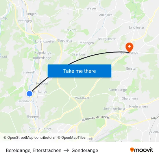 Bereldange, Elterstrachen to Gonderange map