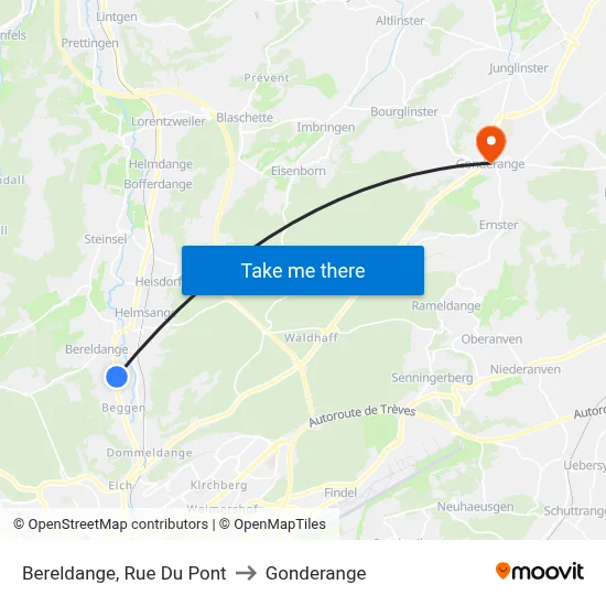 Bereldange, Rue Du Pont to Gonderange map