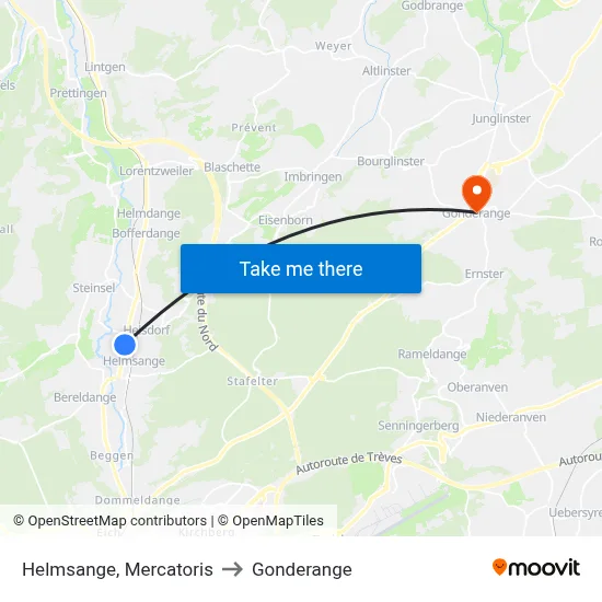 Helmsange, Mercatoris to Gonderange map