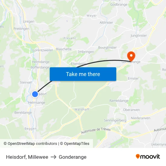 Heisdorf, Millewee to Gonderange map
