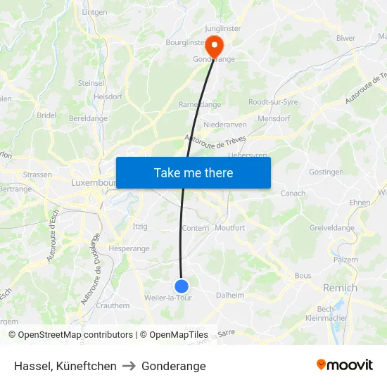 Hassel, Küneftchen to Gonderange map