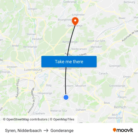 Syren, Nidderbaach to Gonderange map