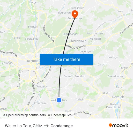 Weiler-La-Tour, Gëltz to Gonderange map