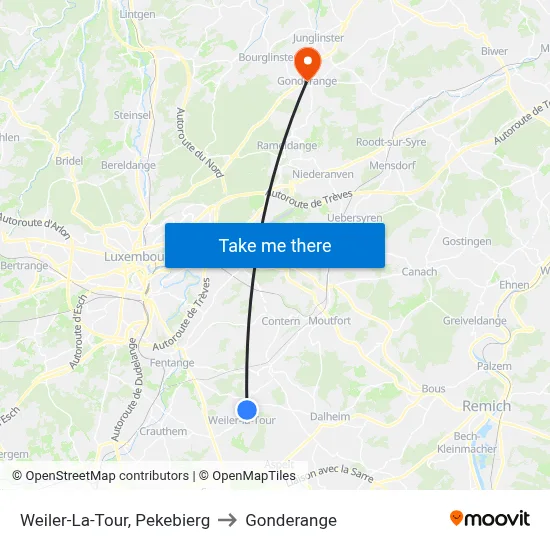 Weiler-La-Tour, Pekebierg to Gonderange map