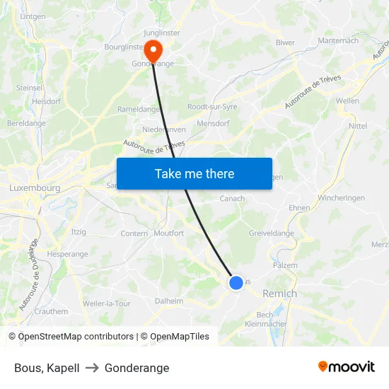 Bous, Kapell to Gonderange map