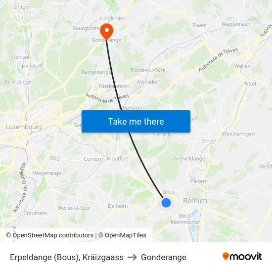 Erpeldange (Bous), Kräizgaass to Gonderange map