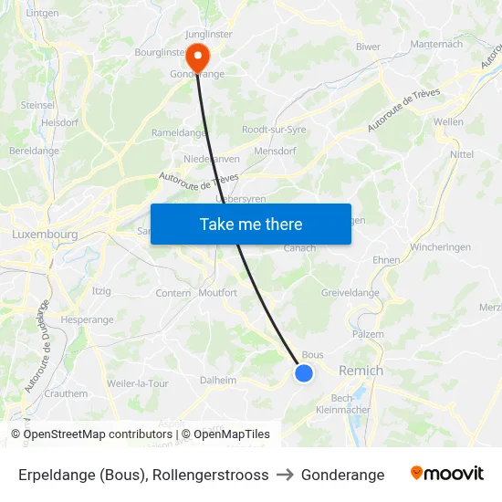 Erpeldange (Bous), Rollengerstrooss to Gonderange map