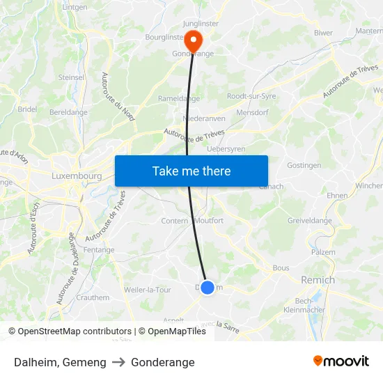 Dalheim, Gemeng to Gonderange map