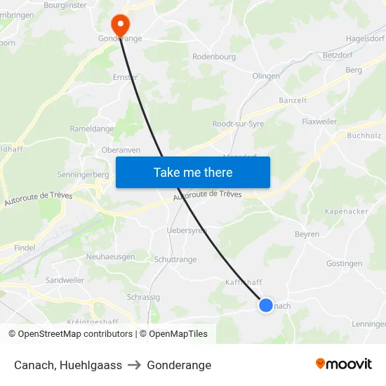 Canach, Huehlgaass to Gonderange map