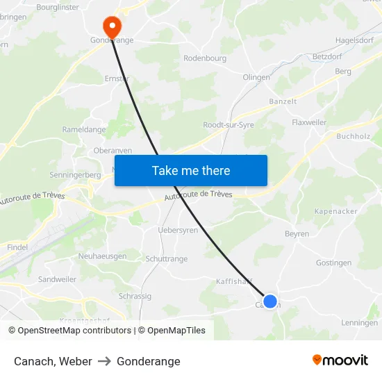 Canach, Weber to Gonderange map