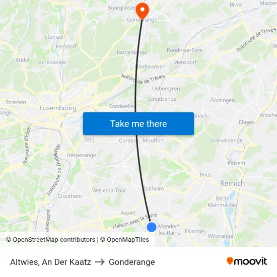 Altwies, An Der Kaatz to Gonderange map