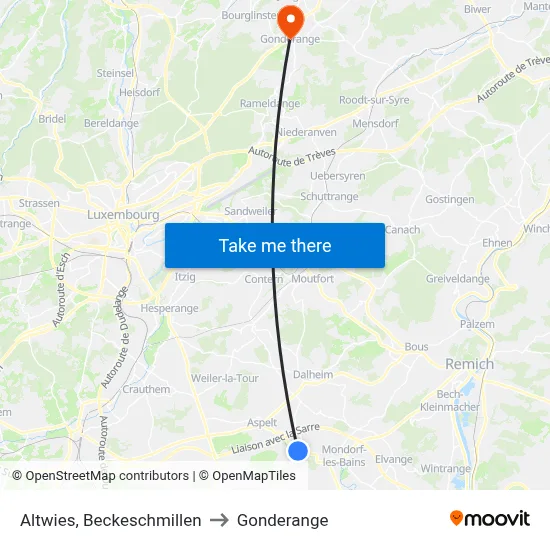 Altwies, Beckeschmillen to Gonderange map