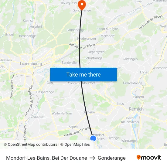 Mondorf-Les-Bains, Bei Der Douane to Gonderange map