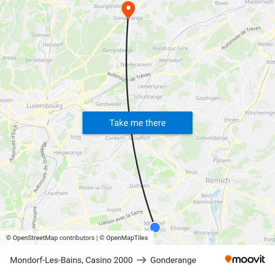 Mondorf-Les-Bains, Casino 2000 to Gonderange map