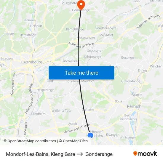 Mondorf-Les-Bains, Kleng Gare to Gonderange map