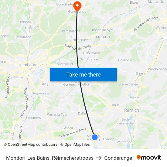 Mondorf-Les-Bains, Réimecherstrooss to Gonderange map