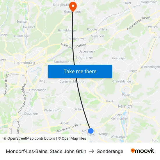 Mondorf-Les-Bains, Stade John Grün to Gonderange map