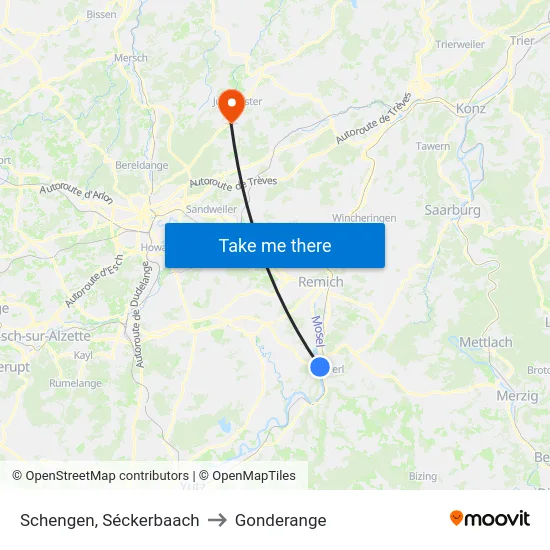 Schengen, Séckerbaach to Gonderange map