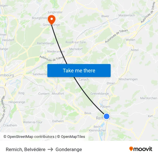 Remich, Belvédère to Gonderange map