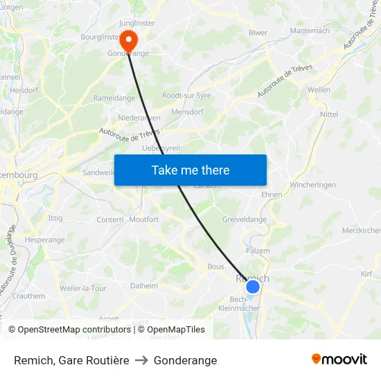 Remich, Gare Routière to Gonderange map