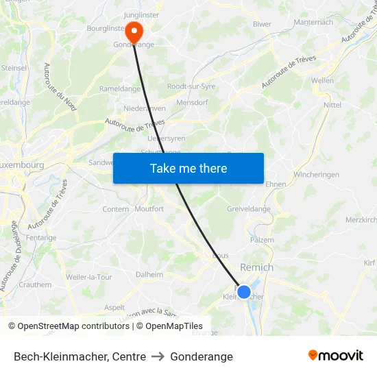 Bech-Kleinmacher, Centre to Gonderange map