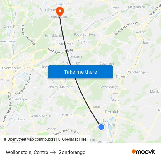 Wellenstein, Centre to Gonderange map