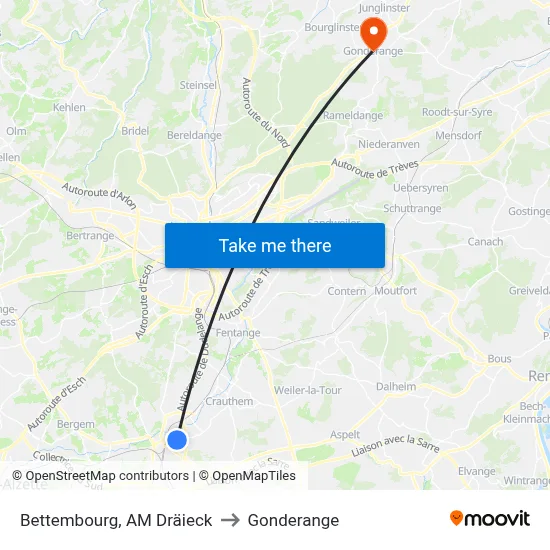Bettembourg, AM Dräieck to Gonderange map