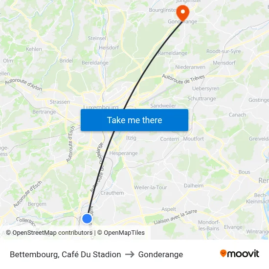 Bettembourg, Café Du Stadion to Gonderange map