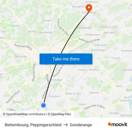 Bettembourg, Peppingerschleid to Gonderange map