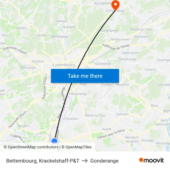 Bettembourg, Krackelshaff-P&T to Gonderange map