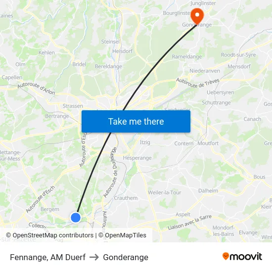 Fennange, AM Duerf to Gonderange map