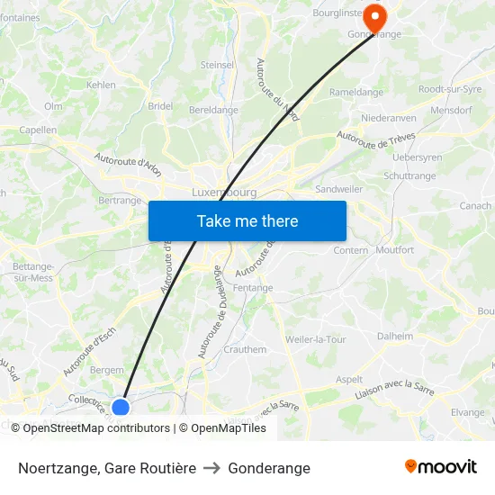 Noertzange, Gare Routière to Gonderange map