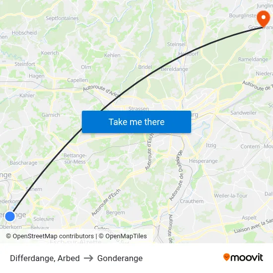 Differdange, Arbed to Gonderange map