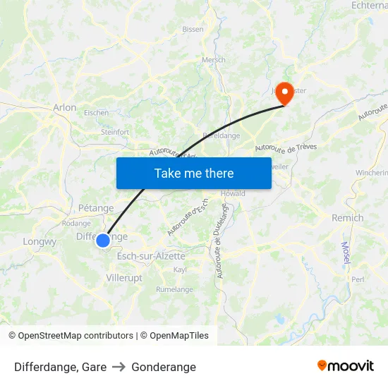 Differdange, Gare to Gonderange map