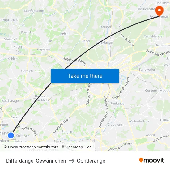 Differdange, Gewännchen to Gonderange map