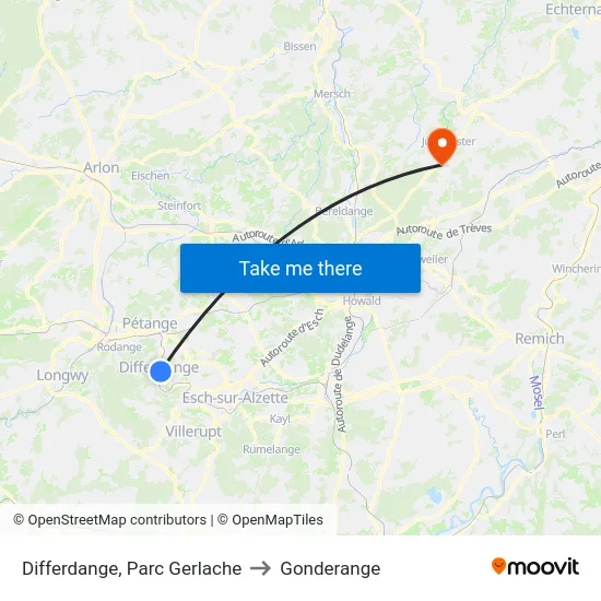 Differdange, Parc Gerlache to Gonderange map