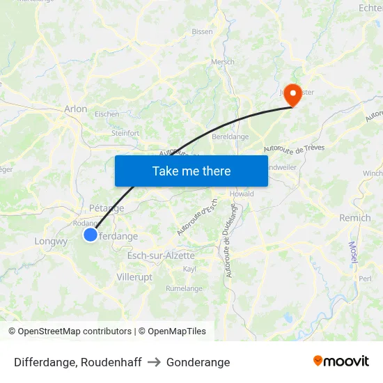 Differdange, Roudenhaff to Gonderange map