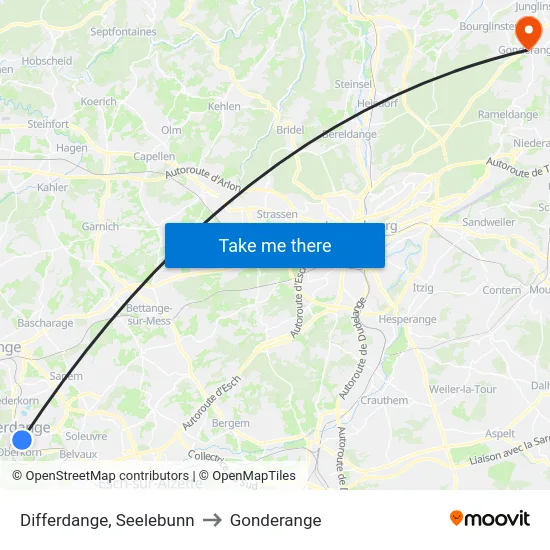 Differdange, Seelebunn to Gonderange map