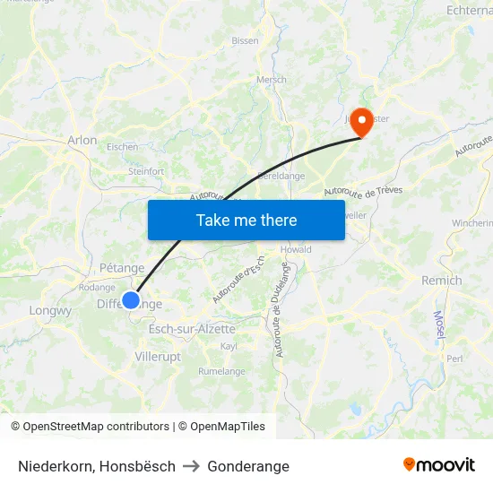 Niederkorn, Honsbësch to Gonderange map