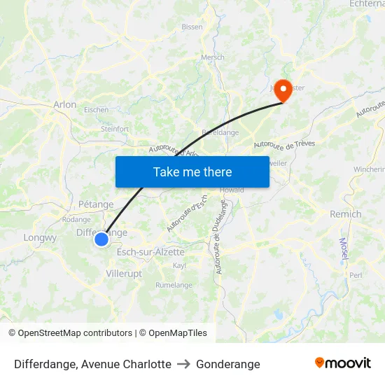 Differdange, Avenue Charlotte to Gonderange map