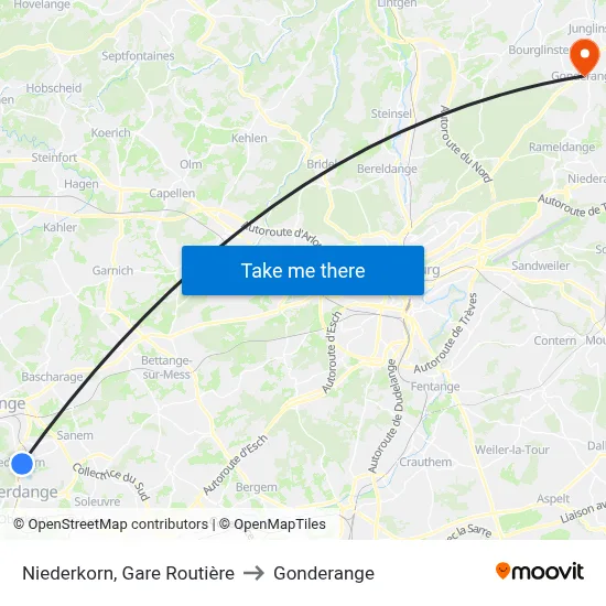 Niederkorn, Gare Routière to Gonderange map
