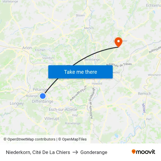 Niederkorn, Cité De La Chiers to Gonderange map