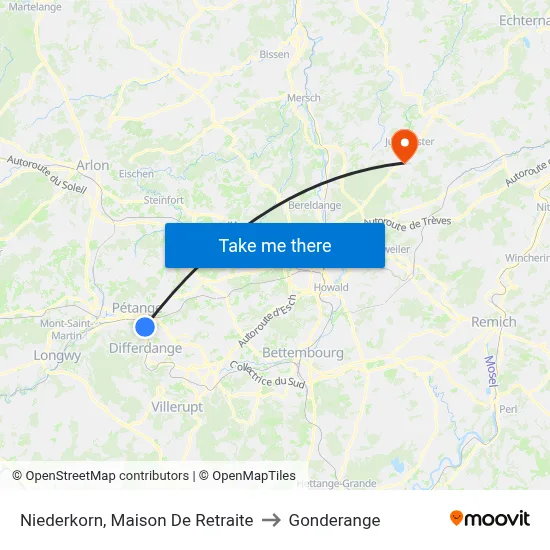 Niederkorn, Maison De Retraite to Gonderange map