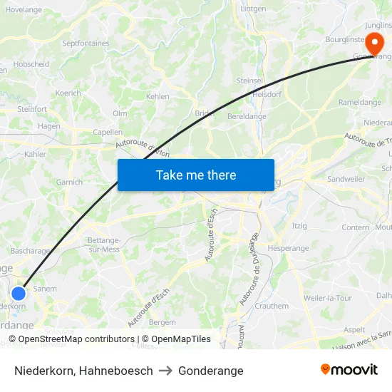 Niederkorn, Hahneboesch to Gonderange map