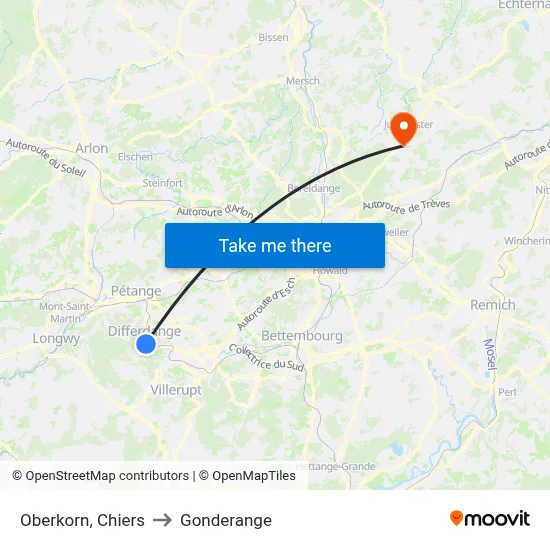 Oberkorn, Chiers to Gonderange map
