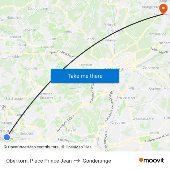 Oberkorn, Place Prince Jean to Gonderange map