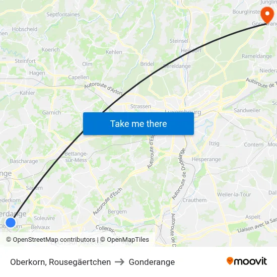 Oberkorn, Rousegäertchen to Gonderange map